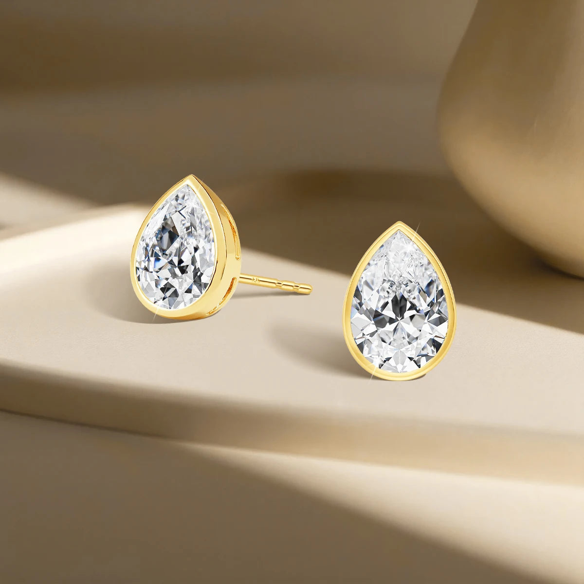 14K Gold Pear Moissanite Stud Earrings