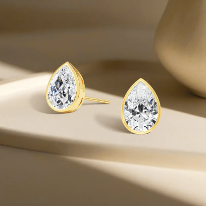 14K Gold Pear Moissanite Stud Earrings