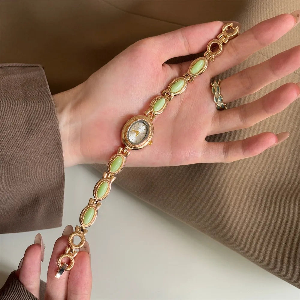 Oval Gemstone-Style Quartz Bracelet Watch