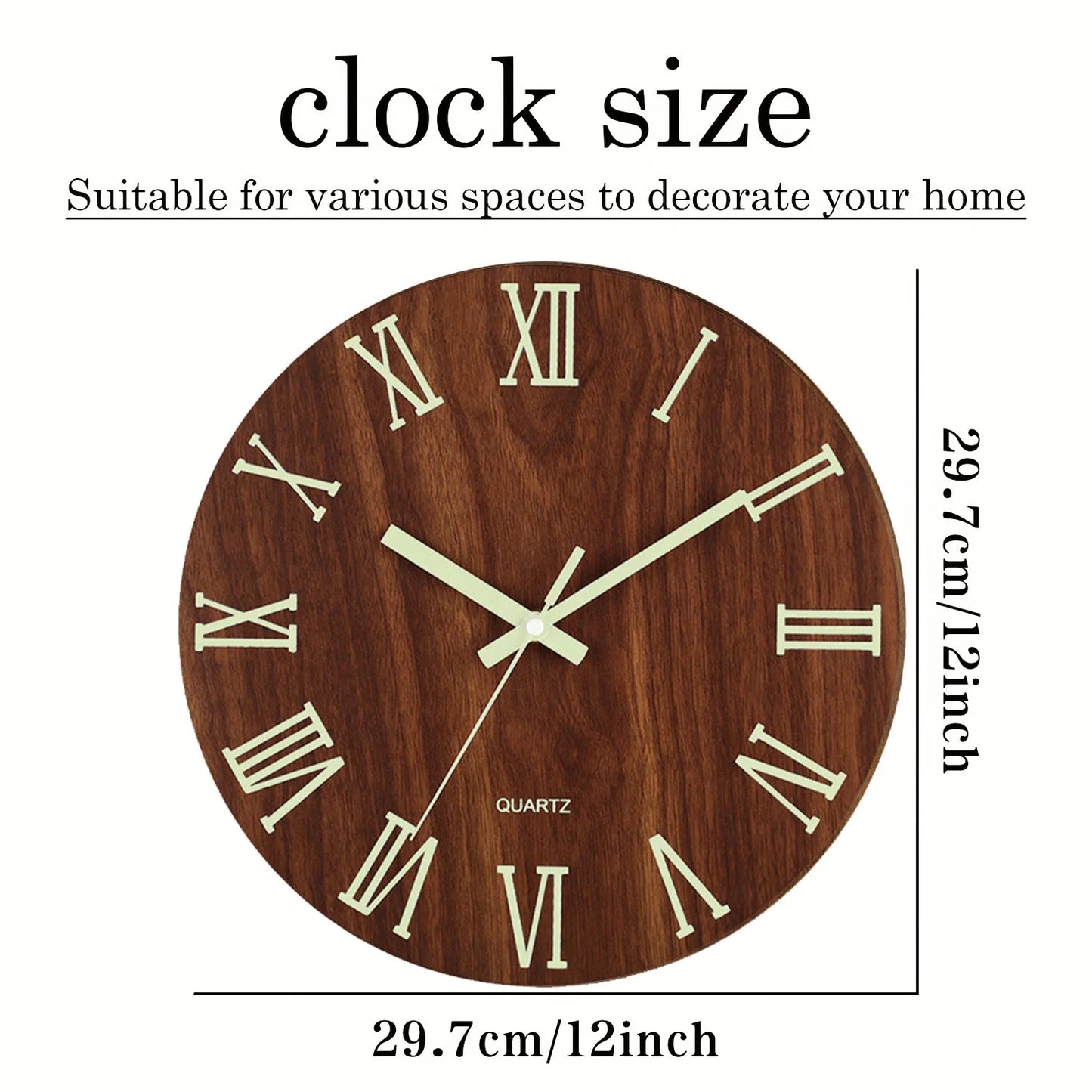 Wooden Glow-in-the-Dark Wall Clock