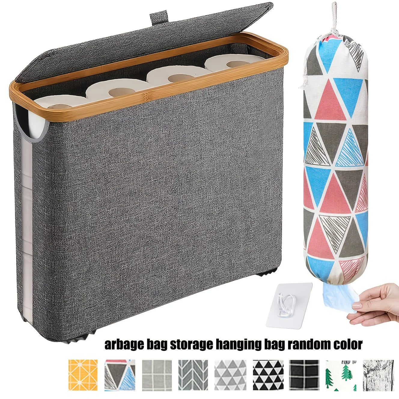 Bamboo Toilet Paper Storage Basket with Lid