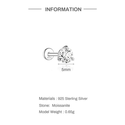 925 Sterling Silver Round Moissanite Stud Earring