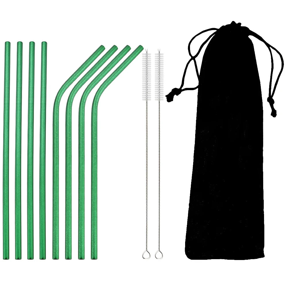 Reusable 304 Stainless Steel Metal Drinking Straws Set with Cleaning Brush