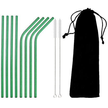 Reusable 304 Stainless Steel Metal Drinking Straws Set with Cleaning Brush
