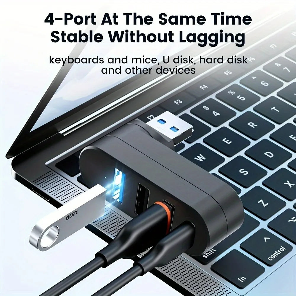 Compact 180° Rotating USB 3.0 Splitter for Laptops & PCs