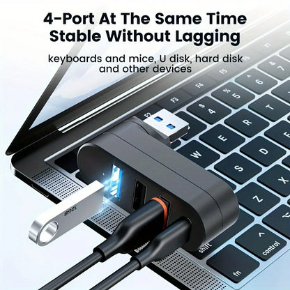 Compact 180° Rotating USB 3.0 Splitter for Laptops & PCs
