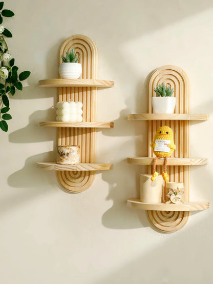 Geometric Natural Wood Wall Mounted Display Shelf