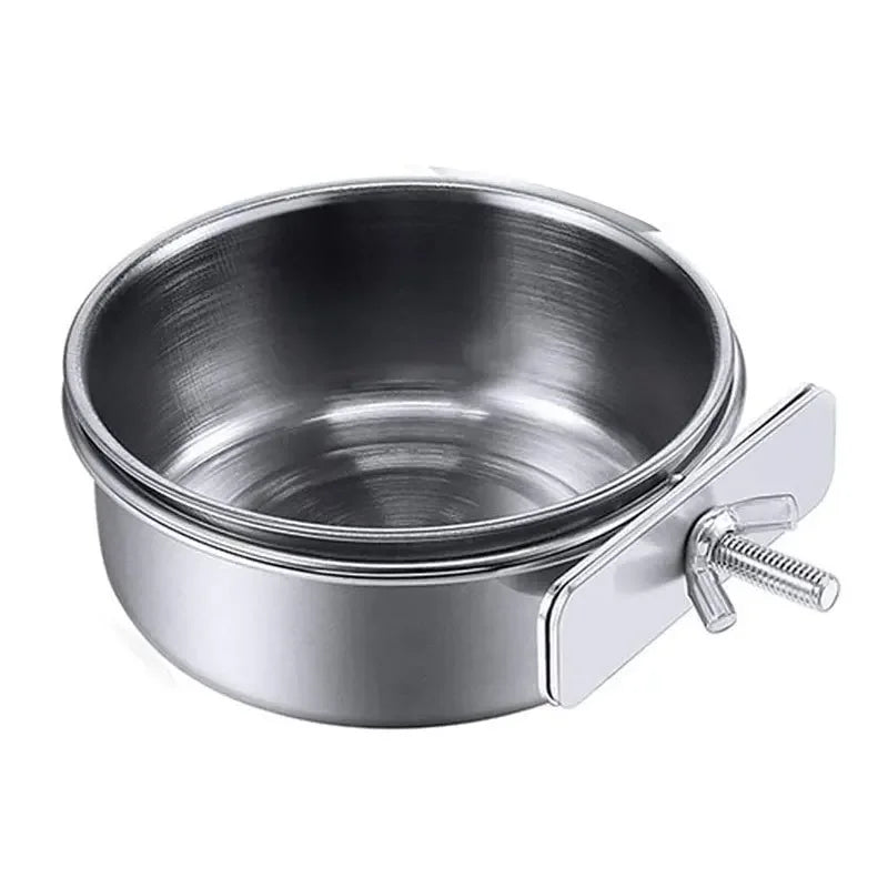 Stainless Steel Clamp-On Pet Feeding Bowl for Birds & Small Animals