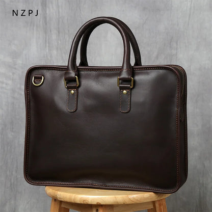 NZPJ Retro Men's Briefcase Leather Laptop Bag