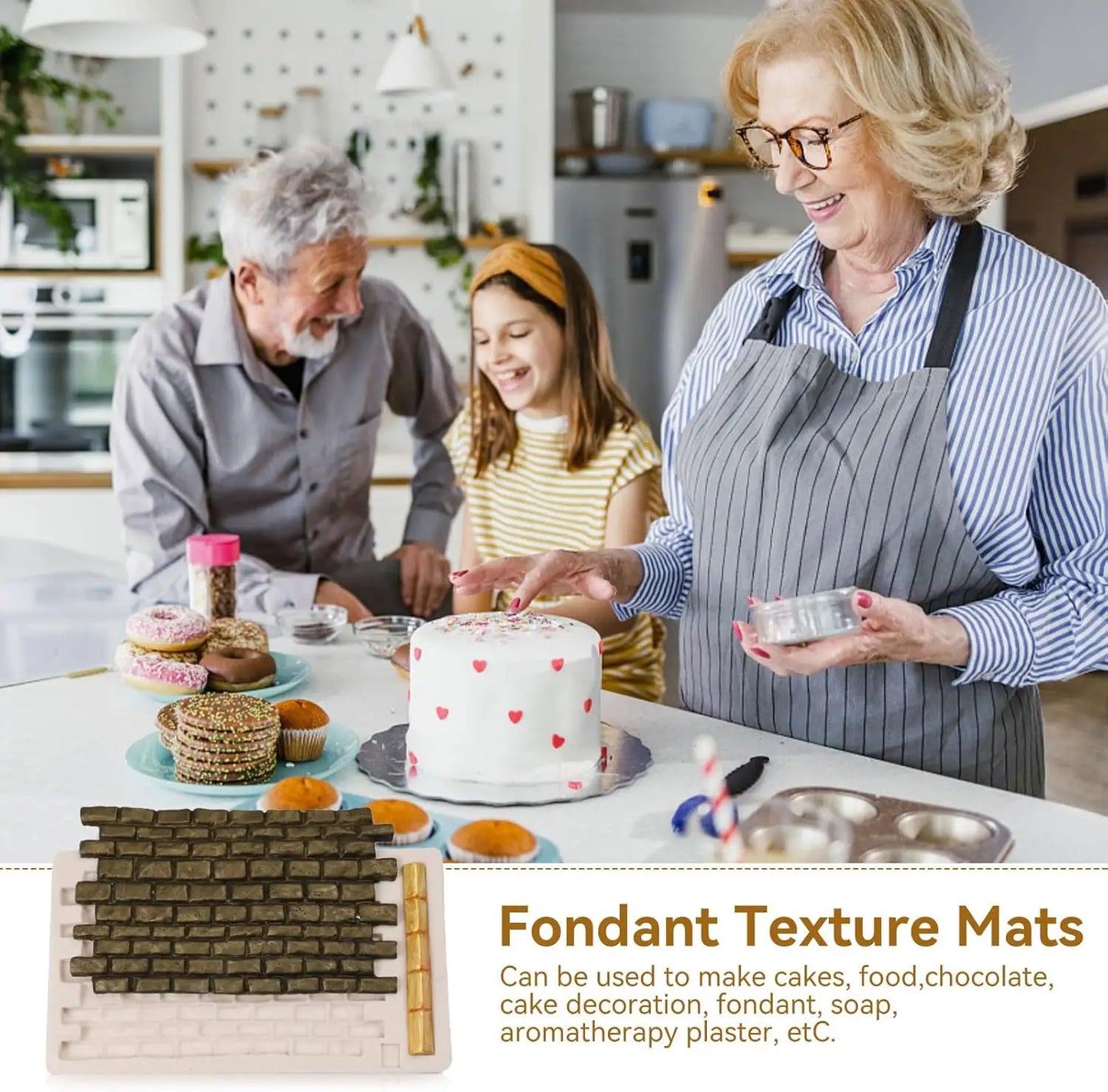 VERIDIAN Rock Brick Wall Texture Silicone Molds Diy Wood Grain Tree Bark Silicone Mat Fondant Baking Mold Cake Decorating Tools