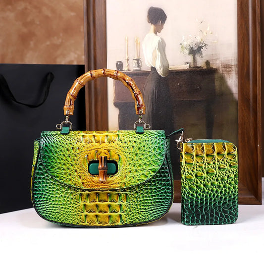 Crocodile Pattern Top Handle Handbag