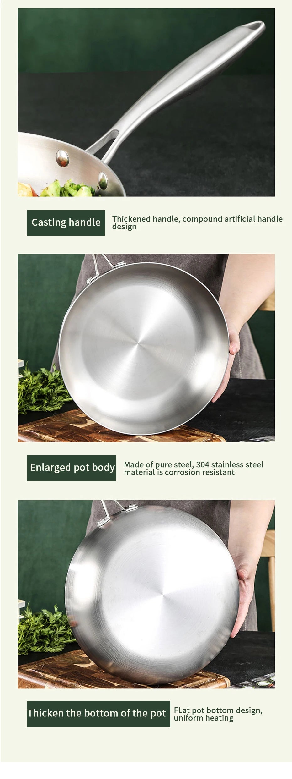 Uncoated Stainless Steel Chef’s Frying Pan – 28cm