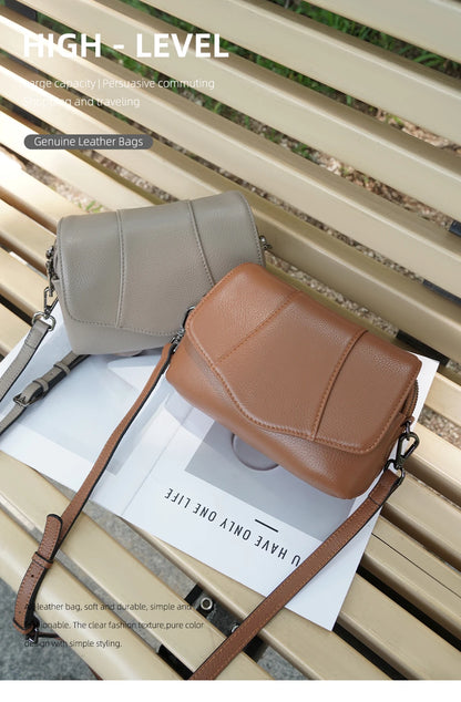 Genuine Leather Multi-Compartment Crossbody Bag