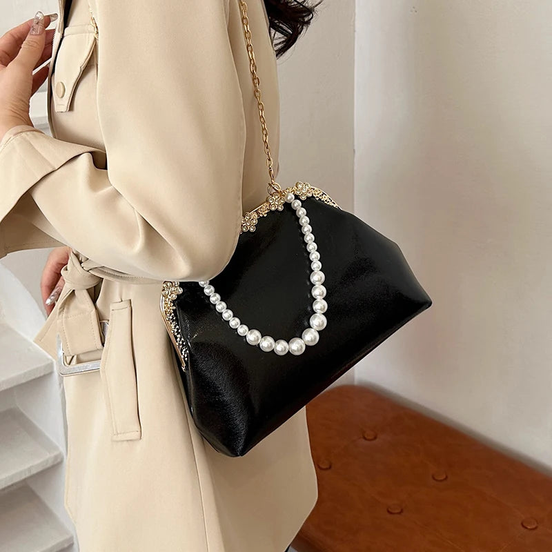 Luxury Pearl Chain Minaudière Shoulder Bag