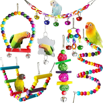 Wooden Parrot Toy Set for Bird Cages