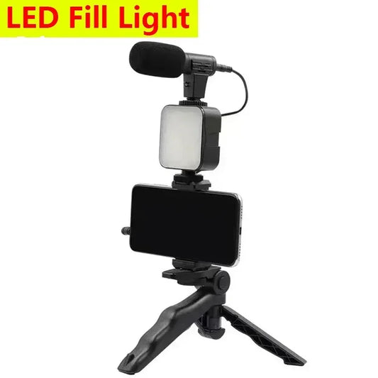 Mobile tripod kit with microphone LED