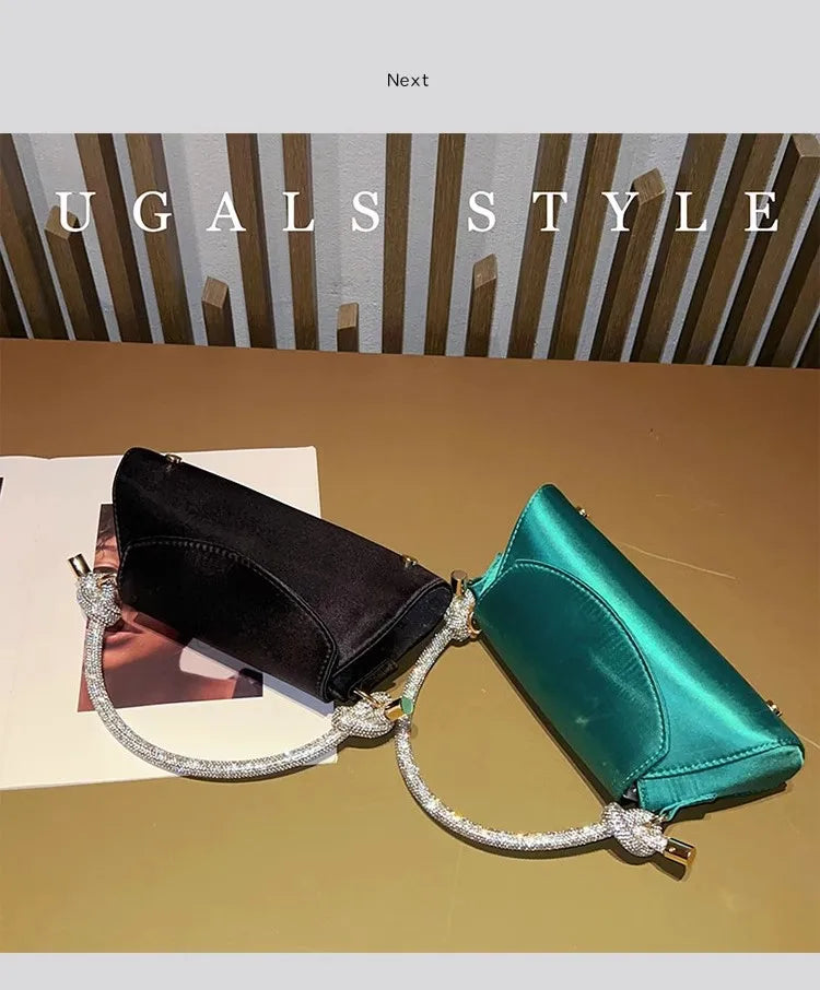 Satin Crystal Handle Evening Bag