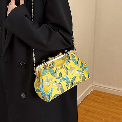 Vintage Embroidered Chain Clutch Handbag