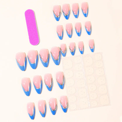 24-Piece Blue Cat Eye Almond Press-On Nails