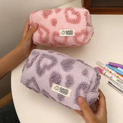 Cute Plush Heart-Shaped Pencil Case