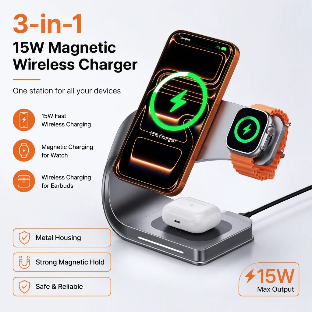 4-in-1 Magnetic Wireless Charging Stand for Apple Devices