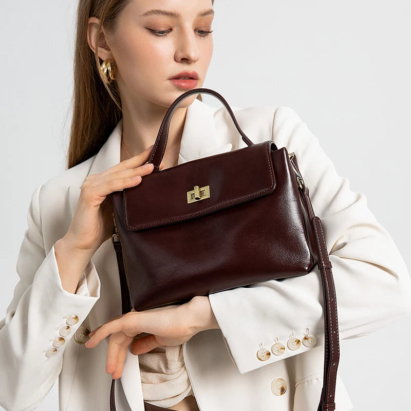 Vintage Genuine Leather Top Handle Crossbody Satchel
