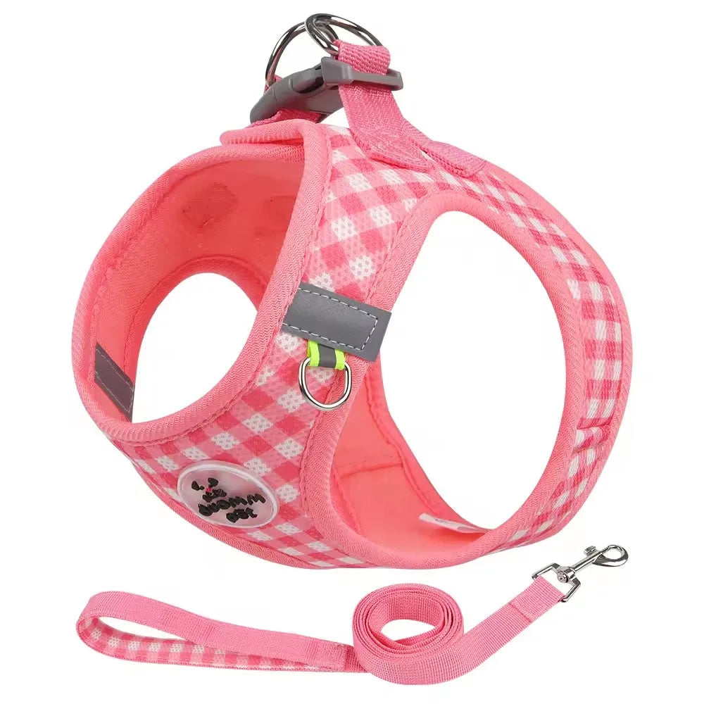 Checkered Reflective Pet Harness with Leash Set