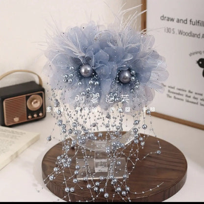 Floral Feather Pearl Hair Claw Clip