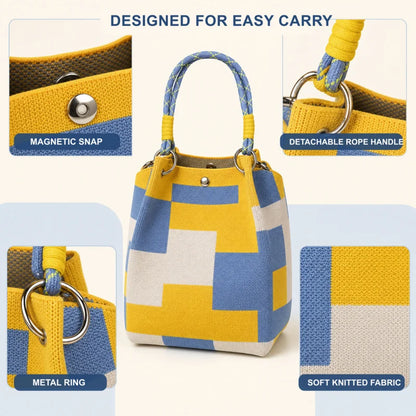 Mini Knitted Bucket Bag – Colorblock Women’s Handbag