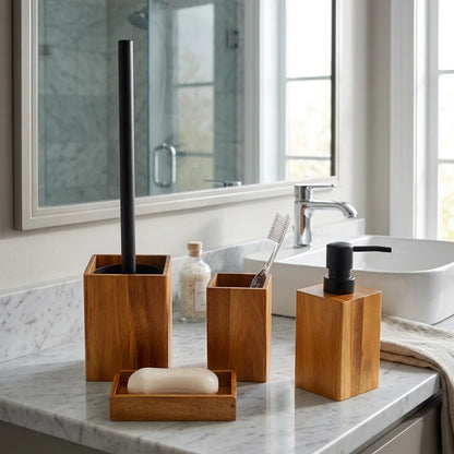 Acacia Wood Bathroom Accessories Set