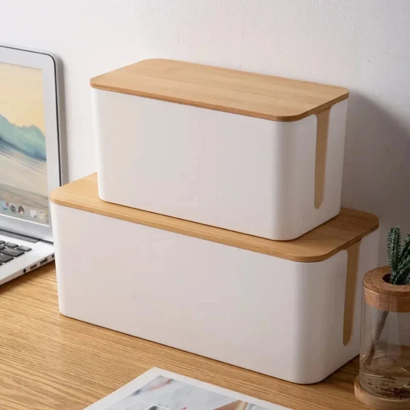 Bamboo Cable Management Storage Box
