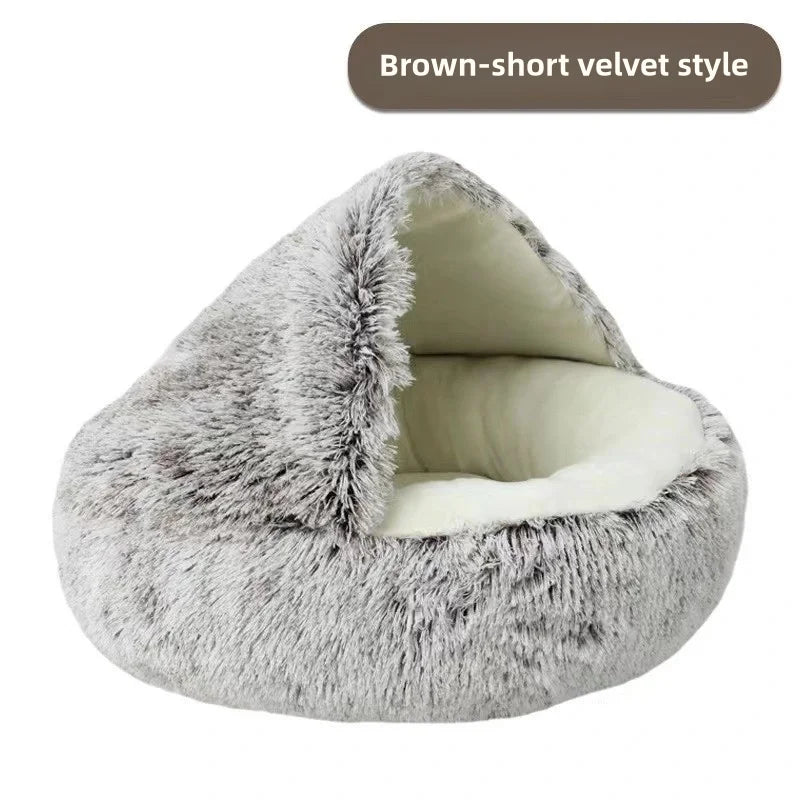 Winter Warm Plush Semi-Enclosed Cat Bedwarm cat bed, plush cat nest, winter pet bed, cat cave bed, puppy sleeping bed, enclosed pet bed, soft cat cushion, cozy pet house, pet accessories