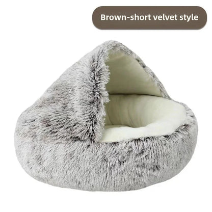 Winter Warm Plush Semi-Enclosed Cat Bedwarm cat bed, plush cat nest, winter pet bed, cat cave bed, puppy sleeping bed, enclosed pet bed, soft cat cushion, cozy pet house, pet accessories