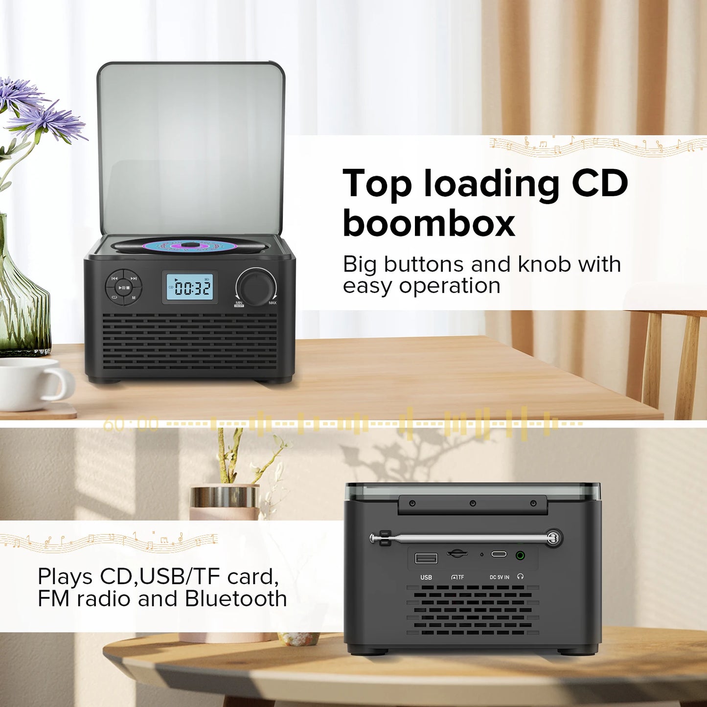 Portable Bluetooth CD Player with FM Radio
