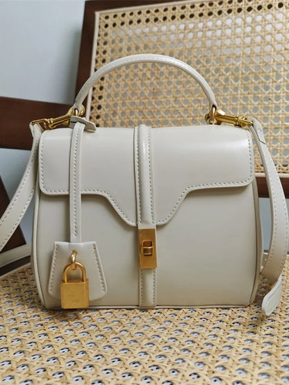 Genuine Split Leather Top Handle Satchel Bag