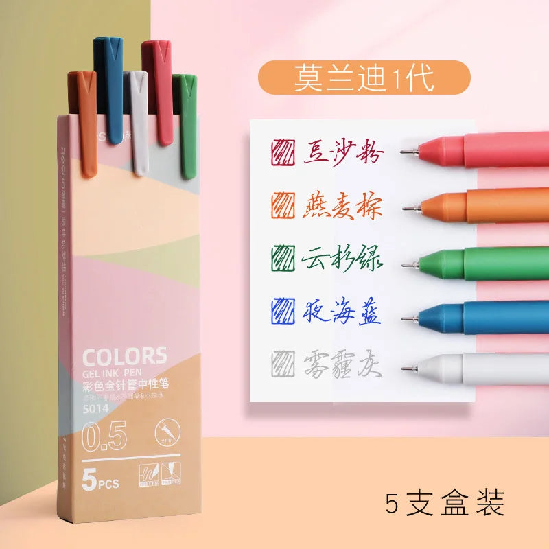 5Pcs Retro Colored Gel Pen Set 0.5 mm