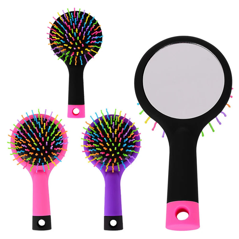 Rainbow Air Volume Paddle Hair Comb With Makeup Mirror