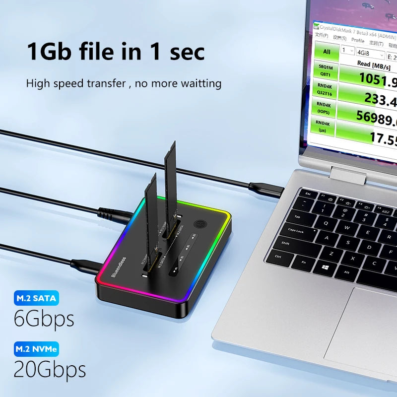 Dual M.2 NVMe & SATA SSD Docking Station with Offline Clone