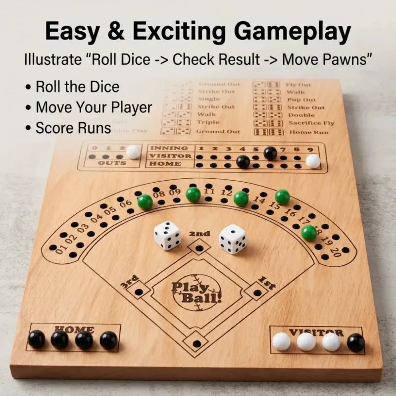 Wooden Baseball Dice Board Game