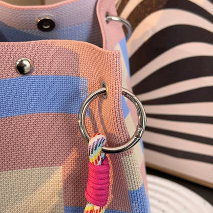 Color Block Knitted Cotton Bucket Tote Bag
