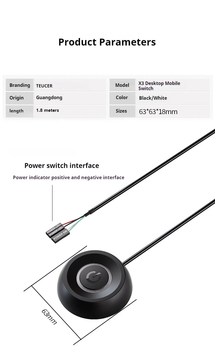 External Desktop PC Power Button Switch with 1.8m Cable