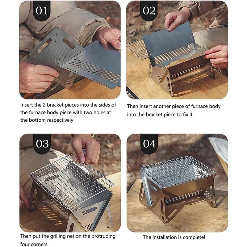 Portable Foldable Stainless Steel Charcoal BBQ Grill