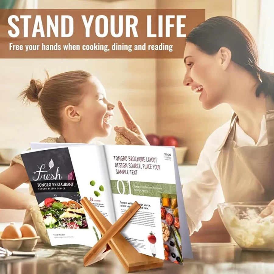 Wooden Cookbook & Tablet Stand
