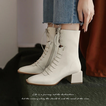 Leather High Heel Shoes Ankle Boots