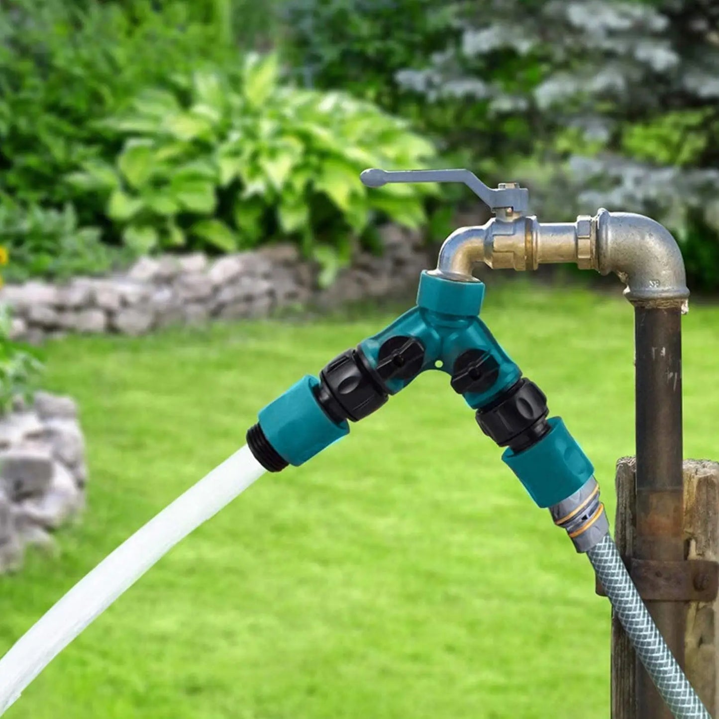2-Way Garden Hose Splitter with Shut-Off Valve