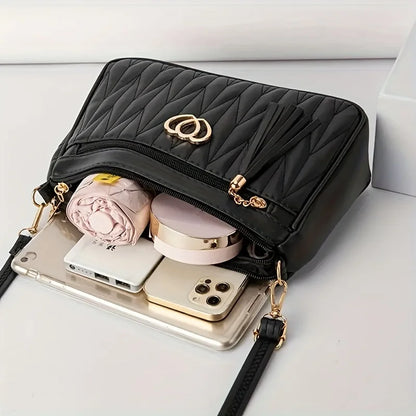 Quilted Handbag with Tassel & Phone Wallet Storage