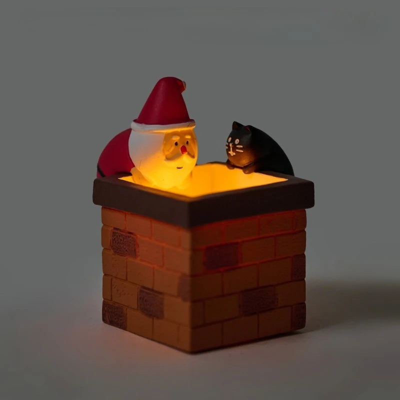 Glowing Santa & Cat Chimney Ornament