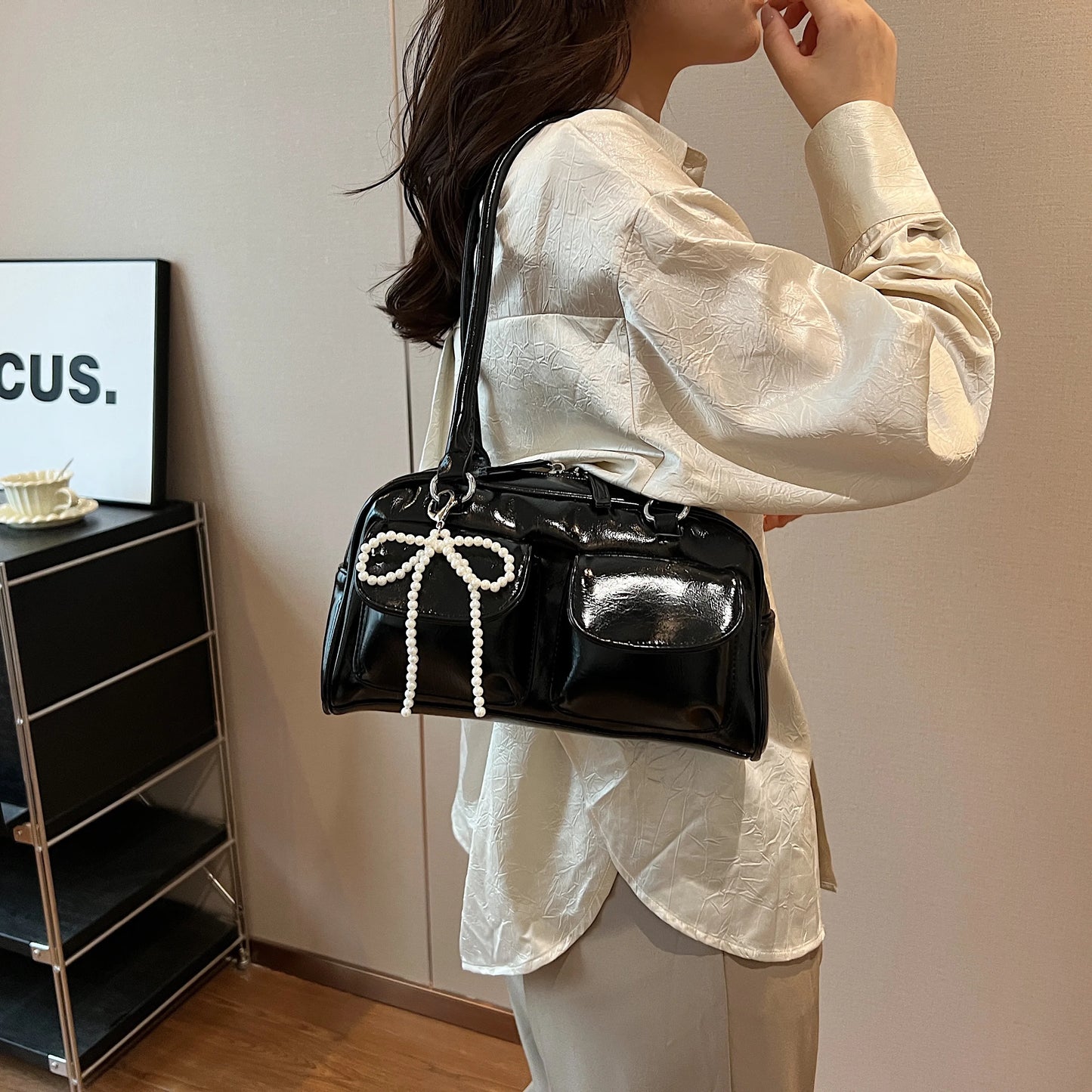 Bow Accent Shoulder Handbag