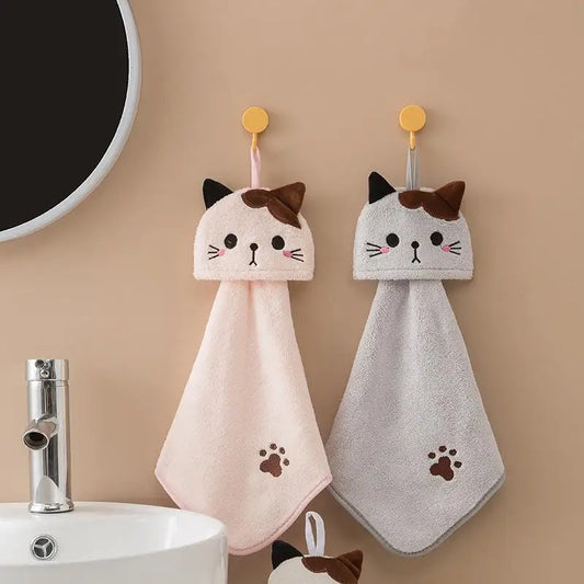 Cute Cat Coral Fleece Kitchen Hand Towel