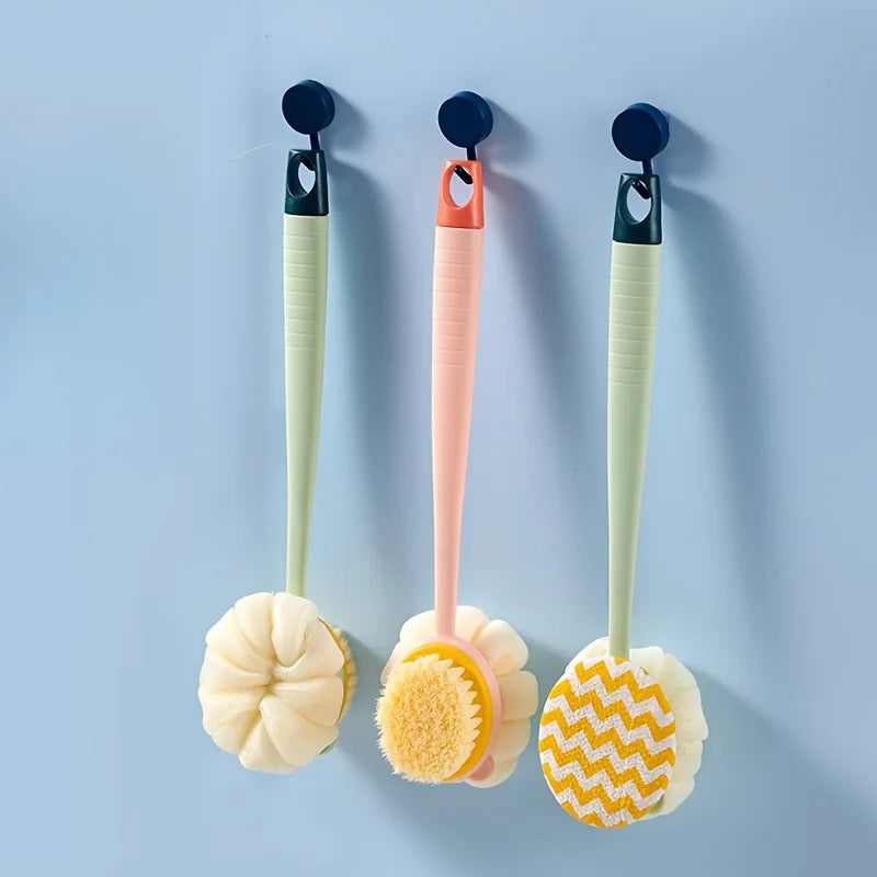 Long Handle Shower Body Brush with Loofah & Exfoliating Bristles